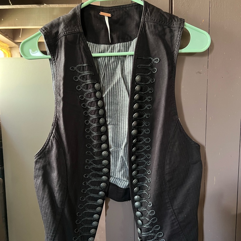 Free People Black Vest with Vintage Style Buttons